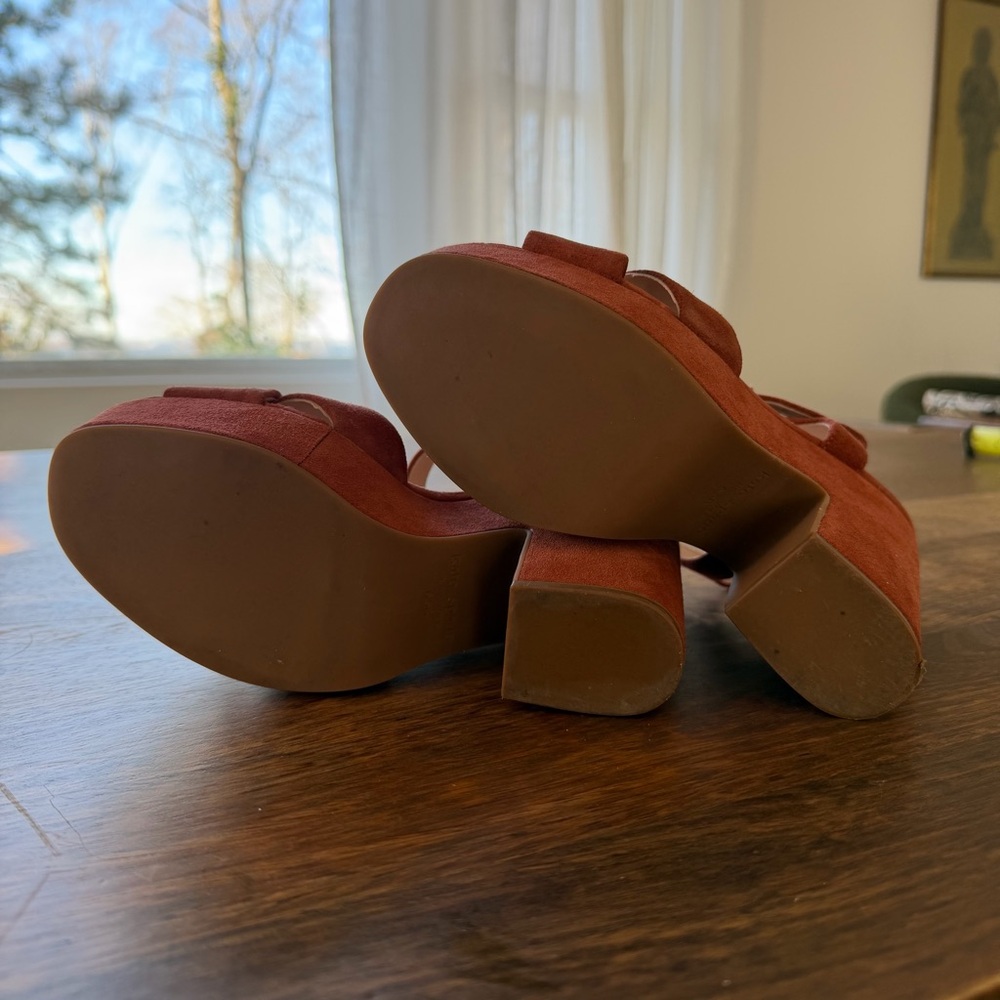 Kate Spade Suede Platform Block Heel Sandals • 6.5 • Rust Cognac • Ankle Strap - Picture 4 of 8